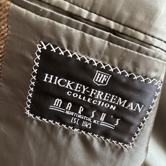 Hickey Freeman Boardroom Blazer Sport Coat 46R Brown Wool Silk Linen Jacket - Picture 13 of 16